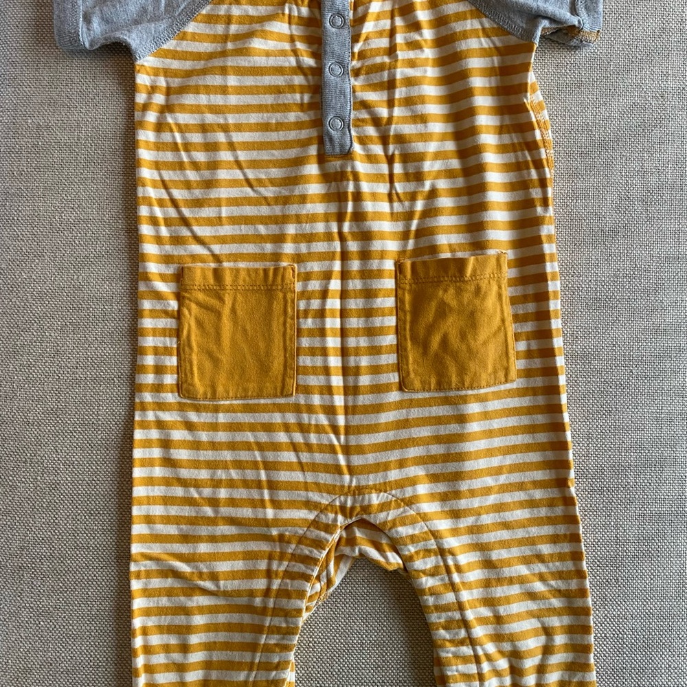 Yellow and Gray Striped Baby Romper